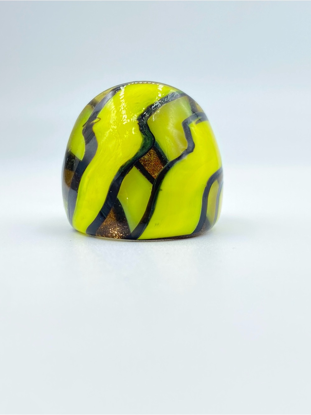 Chunky Glass Cocktail Ring Yellow Swirl Statement Dome Ring